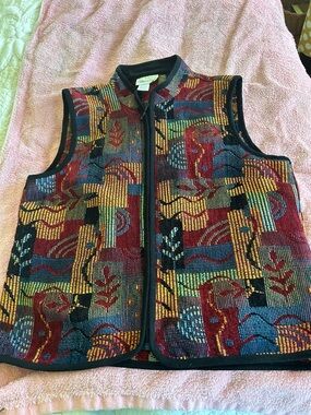 Coldwater Creek Colorful Tapestry Zip Front Vest - Multicolor